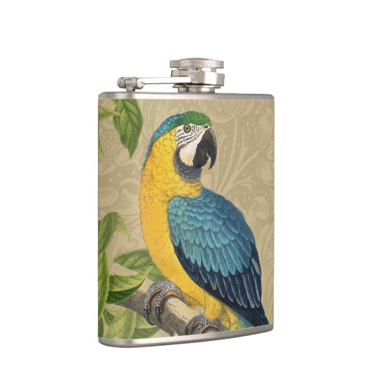 Macaw Blue Yellow Tropical Oerwoud Antiek Heupfles (Rechts)