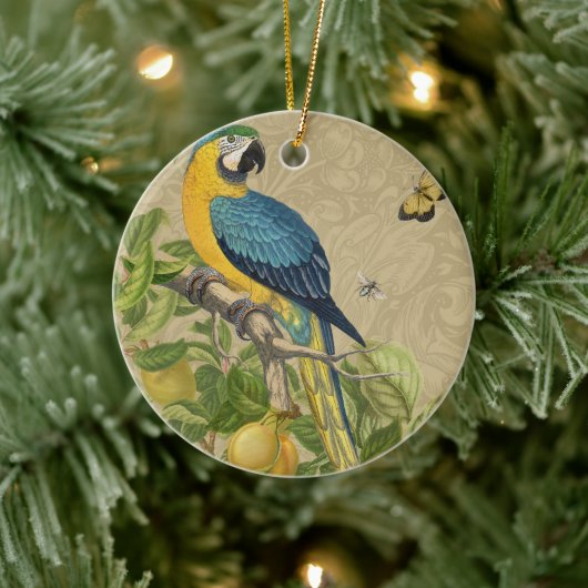 Macaw Blue Yellow Tropical Oerwoud Antiek Keramisch Ornament (Boom)
