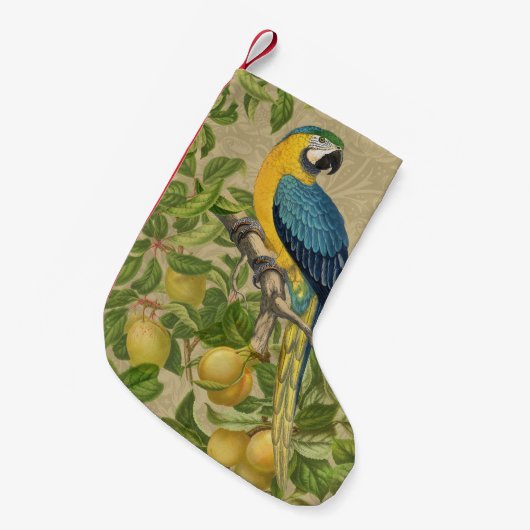 Macaw Blue Yellow Tropical Oerwoud Antiek Kleine Kerstsok (Voorkant (Hangend))