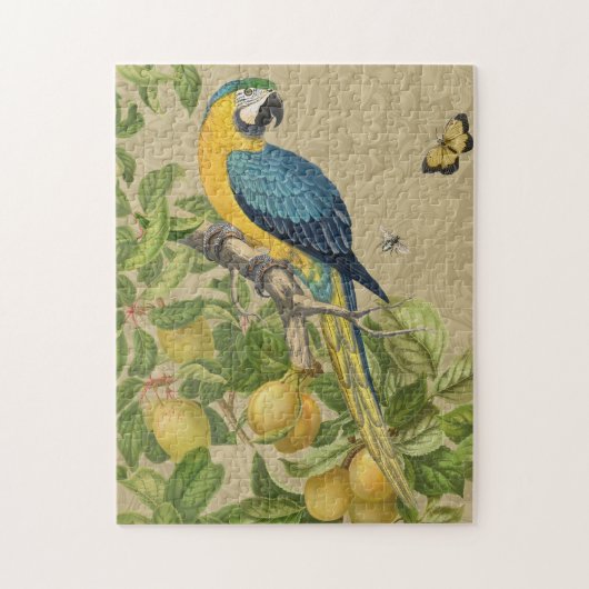 Macaw Blue Yellow Tropical Oerwoud Antiek Legpuzzel (Verticaal)