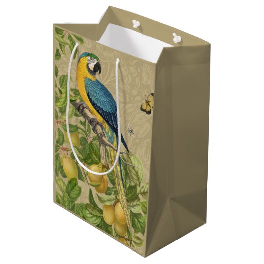 Macaw Blue Yellow Tropical Oerwoud Antiek Medium Cadeauzakje (Achterkant Gekanteld)