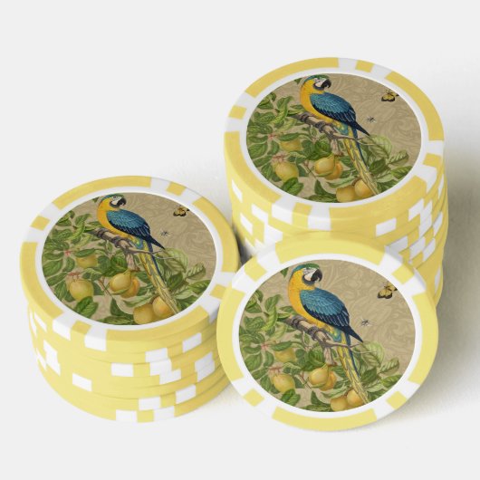 Macaw Blue Yellow Tropical Oerwoud Antiek Poker Chips (Opstapeling)