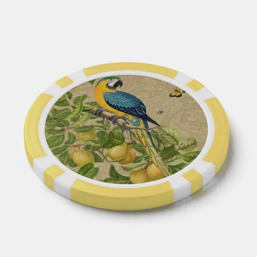 Macaw Blue Yellow Tropical Oerwoud Antiek Poker Chips (Enkel)