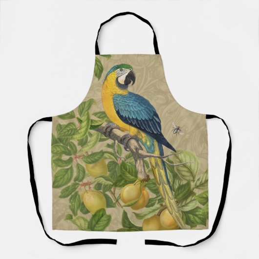 Macaw Blue Yellow Tropical Oerwoud Antiek Schort (Voorkant)