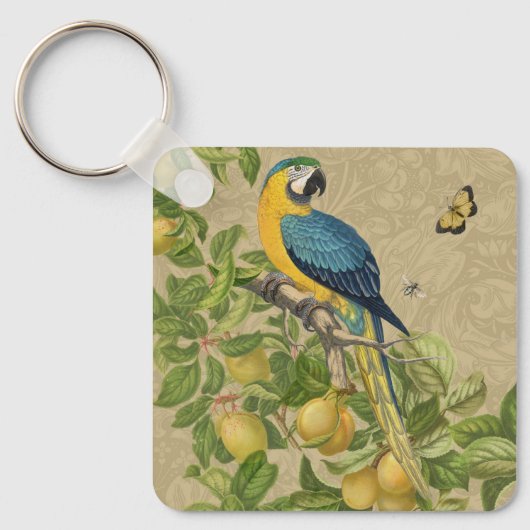 Macaw Blue Yellow Tropical Oerwoud Antiek Sleutelhanger (Voorkant)