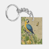 Macaw Blue Yellow Tropical Oerwoud Antiek Sleutelhanger (Voorkant Links)