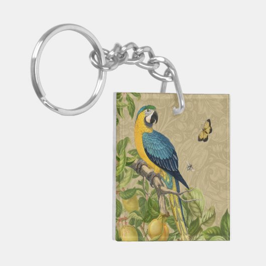 Macaw Blue Yellow Tropical Oerwoud Antiek Sleutelhanger (Voorkant Links)