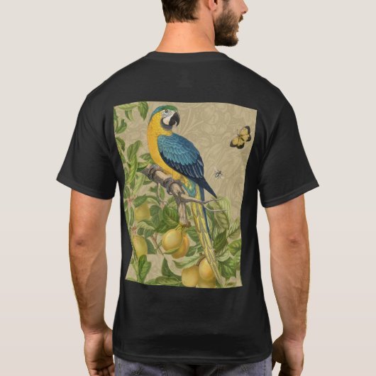 Macaw Blue Yellow Tropical Oerwoud Antiek T-shirt (Achterkant)