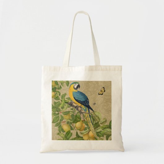 Macaw Blue Yellow Tropical Oerwoud Antiek Tote Bag (Voorkant)