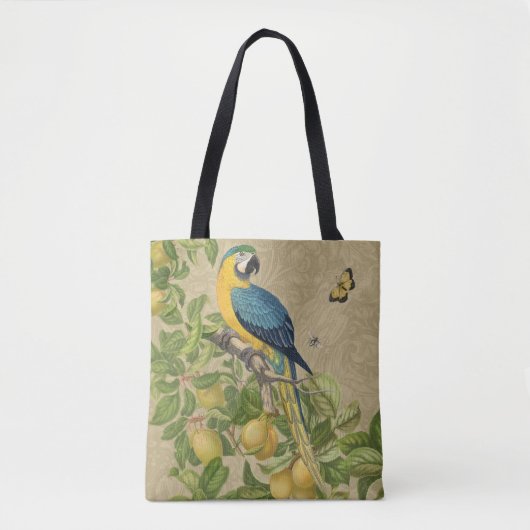 Macaw Blue Yellow Tropical Oerwoud Antiek Tote Bag (Voorkant)