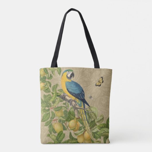 Macaw Blue Yellow Tropical Oerwoud Antiek Tote Bag (Achterkant)