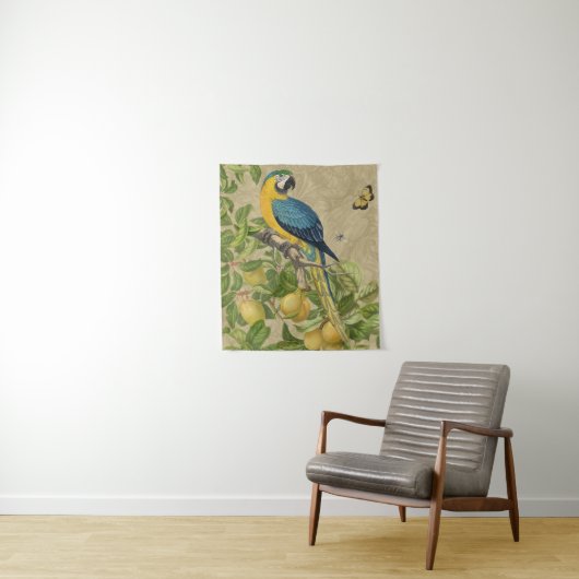 Macaw Blue Yellow Tropical Oerwoud Antiek Wandkleed (In situ)