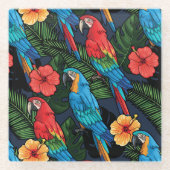 Macaw en Hibiscus Pattern Glazen Onderzetter (Voorkant)