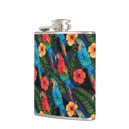 Macaw en Hibiscus Pattern Heupfles (Links)