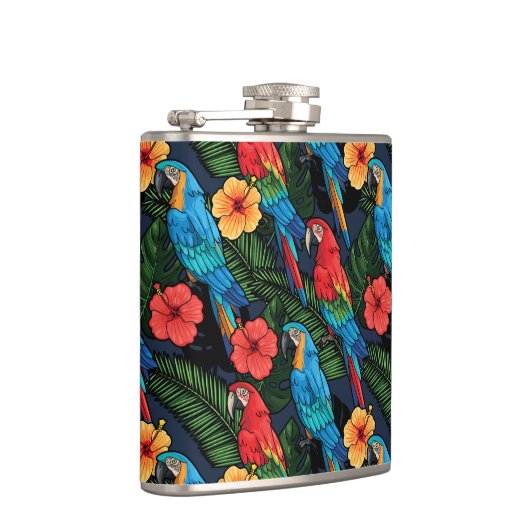 Macaw en Hibiscus Pattern Heupfles (Rechts)