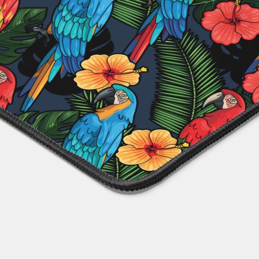 Macaw en Hibiscus Pattern | Jouw namen toevoegen Bureaumat (Hoek)