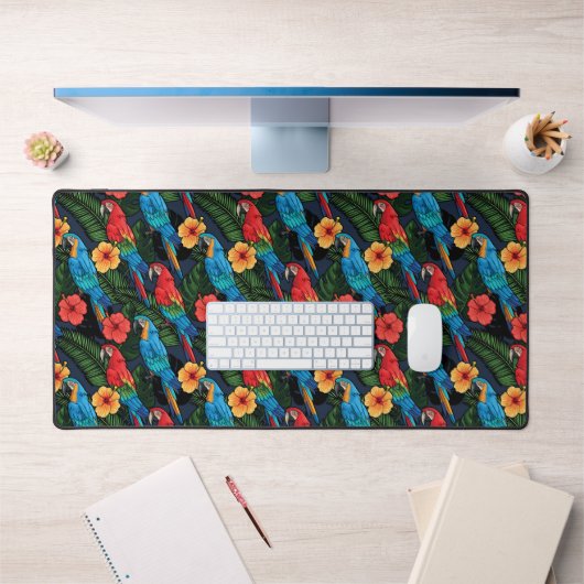 Macaw en Hibiscus Pattern | Jouw namen toevoegen Bureaumat (Kantoor 1)