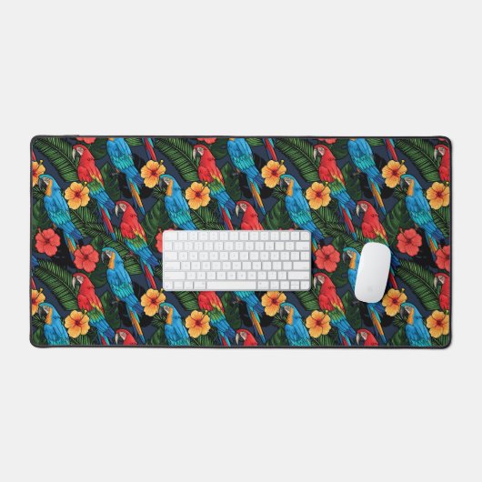 Macaw en Hibiscus Pattern | Jouw namen toevoegen Bureaumat (Keyboard & Muis)