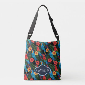 Macaw en Hibiscus Pattern | Jouw namen toevoegen Crossbody Tas