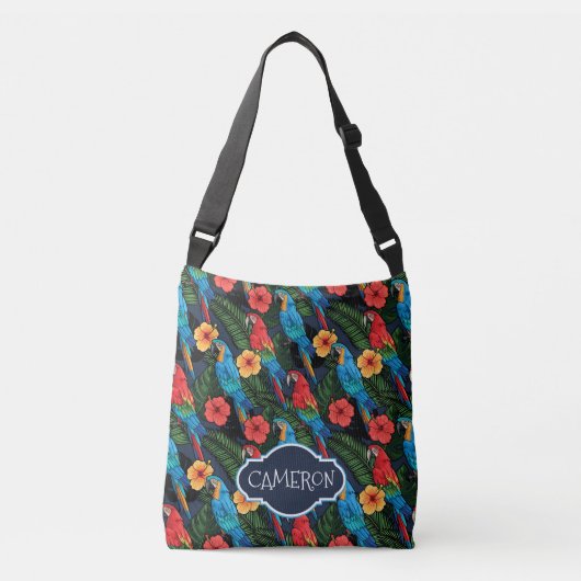Macaw en Hibiscus Pattern | Jouw namen toevoegen Crossbody Tas (Voorkant)