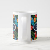 Macaw en Hibiscus Pattern | Jouw namen toevoegen Grote Koffiekop (Achterkant)