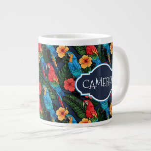 Macaw en Hibiscus Pattern   Jouw namen toevoegen Grote Koffiekop