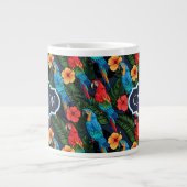Macaw en Hibiscus Pattern | Jouw namen toevoegen Grote Koffiekop (Voorkant)