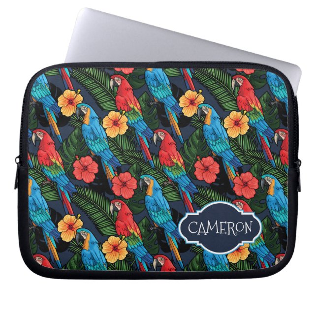 Macaw en Hibiscus Pattern | Jouw namen toevoegen Laptop Sleeve (Voorkant)