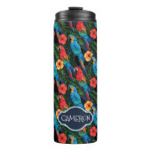 Macaw en Hibiscus Pattern | Jouw namen toevoegen Thermosbeker (Voorkant)