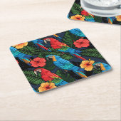 Macaw en Hibiscus Pattern Kartonnen Onderzetters (Schuin)