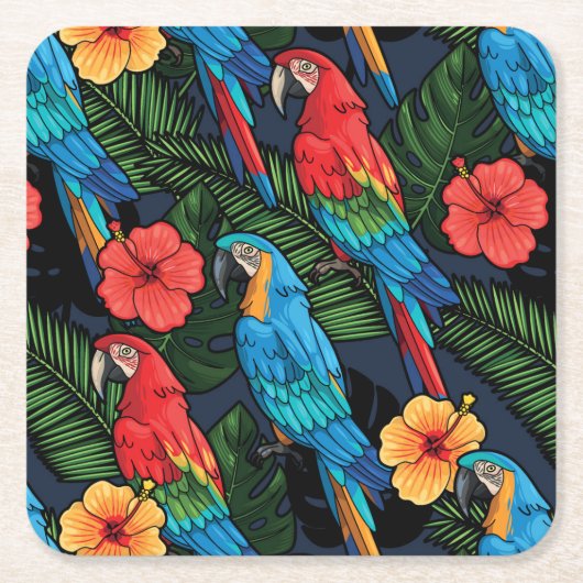 Macaw en Hibiscus Pattern Kartonnen Onderzetters (Voorkant)