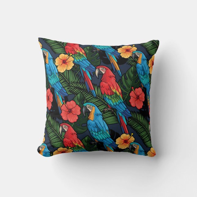 Macaw en Hibiscus Pattern Kussen (Voorkant)