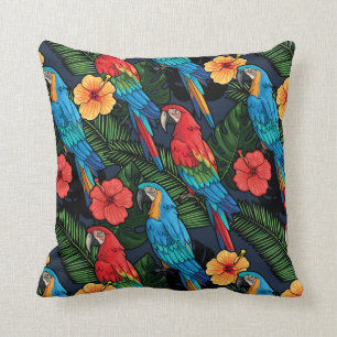 Macaw en Hibiscus Pattern Kussen