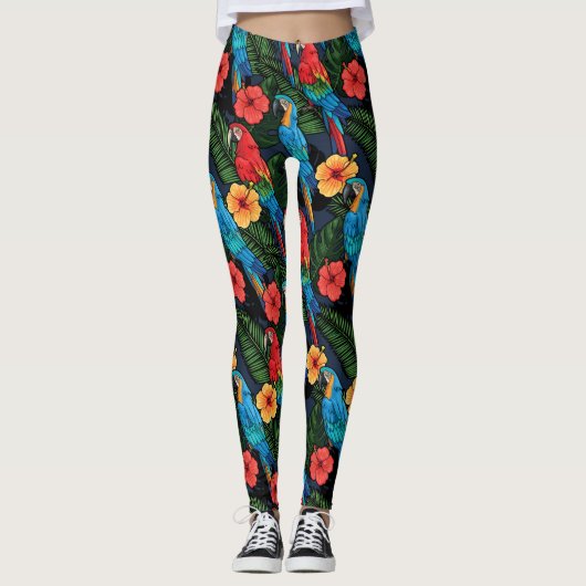 Macaw en Hibiscus Pattern Leggings (Voorkant)