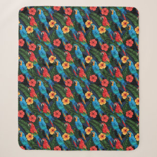 Macaw en Hibiscus Pattern Sherpa Deken