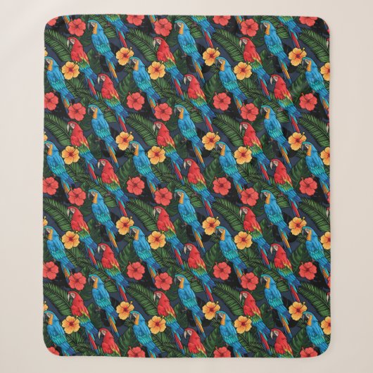 Macaw en Hibiscus Pattern Sherpa Deken (Voorkant)