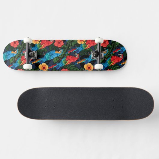 Macaw en Hibiscus Pattern Skateboard (Horizontaal)