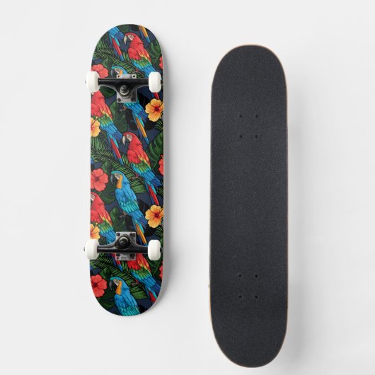 Macaw en Hibiscus Pattern Skateboard (Voorkant)