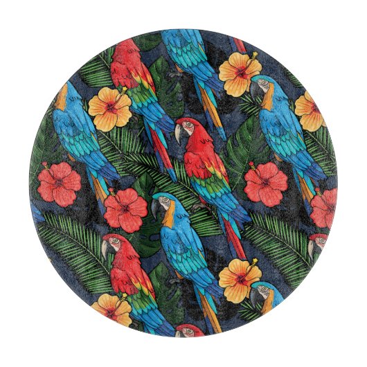 Macaw en Hibiscus Pattern Snijplank (Voorkant)