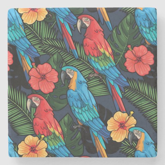 Macaw en Hibiscus Pattern Stenen Onderzetter (Voorkant)