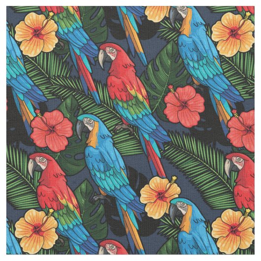 Macaw en Hibiscus Pattern Stof (Close Up)
