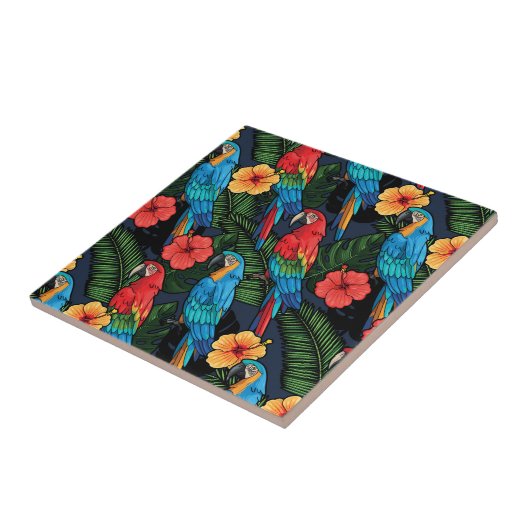 Macaw en Hibiscus Pattern Tegeltje (Zijkant)