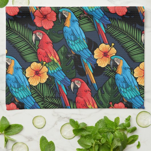 Macaw en Hibiscus Pattern Theedoek (Gevouwen)