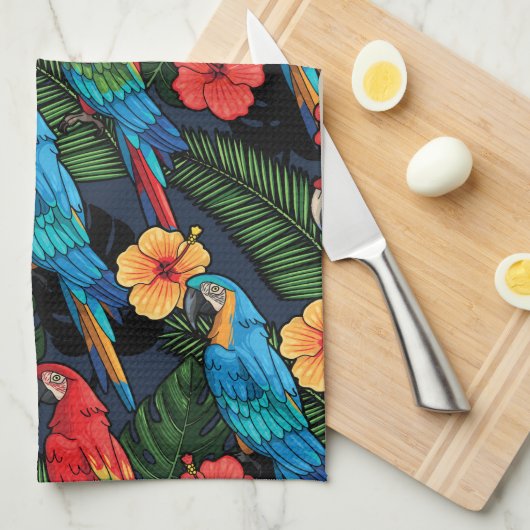 Macaw en Hibiscus Pattern Theedoek (Quarter Fold)
