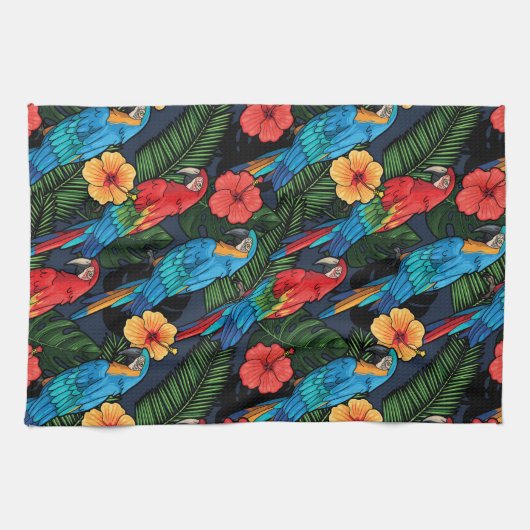 Macaw en Hibiscus Pattern Theedoek (Horizontaal)