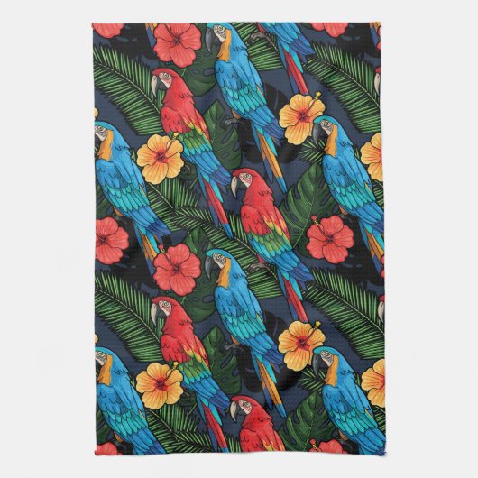 Macaw en Hibiscus Pattern Theedoek (Verticaal)