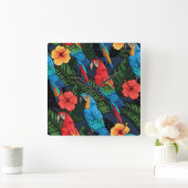 Macaw en Hibiscus Pattern Vierkante Klok (Huis)
