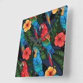 Macaw en Hibiscus Pattern Vierkante Klok (Hoek)