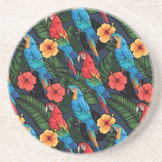 Macaw en Hibiscus Pattern Zandsteen Onderzetter (Voorkant)