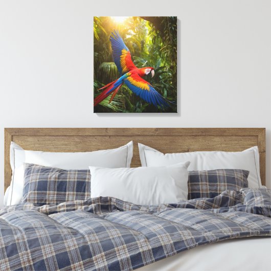 Macaw in een regenwoud luifel canvas afdruk (Insitu (Slaapkamer))
